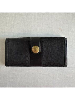 Coach Hampton Black Signature Canvas Leather Trifold Wallet